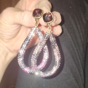 Sparkling Pink and Silver Teardrop Earrings